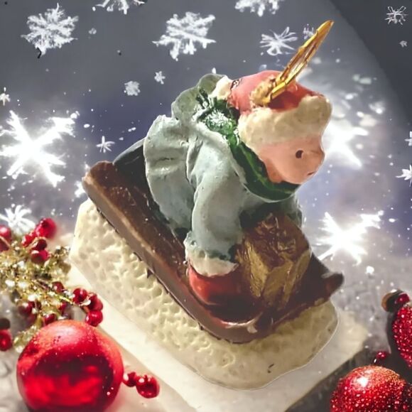 Vtg Micro Mini Boy Sledding Ornament Victorian Style Christmas Christmas Tree. - Picture 12 of 12